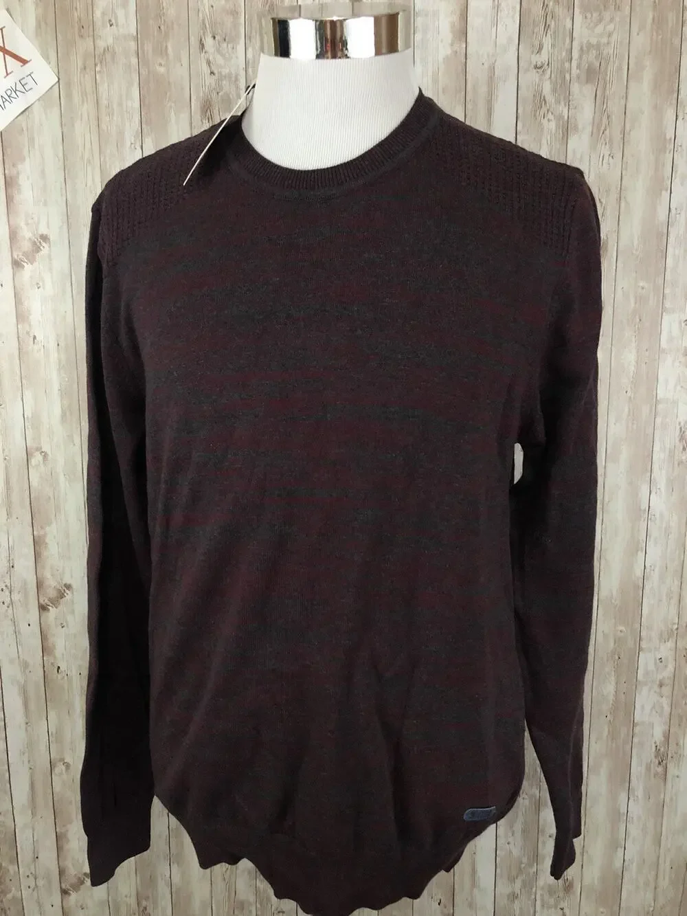 Mustang Sweater Mens XL Slim Pullover Shirt Knit Gray Red Lightweight N72